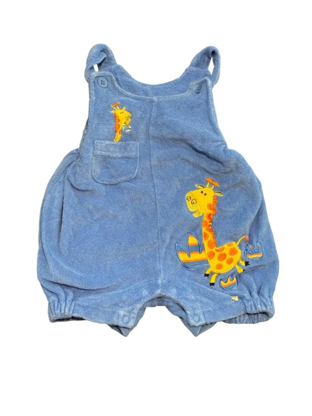 JoJo Maman Bébé Blue Giraffe Velour Romper 0-3M | Vintage Appliqué Baby Boy One